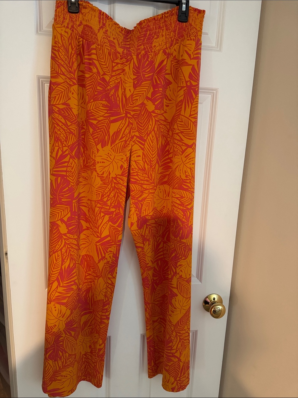 Bar III Orange and Pink Wide-Leg Leaf-Print Pants